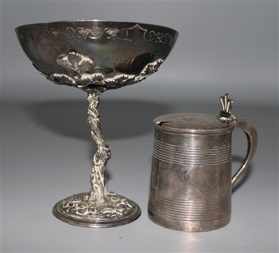 Silver goblet and mustard pot